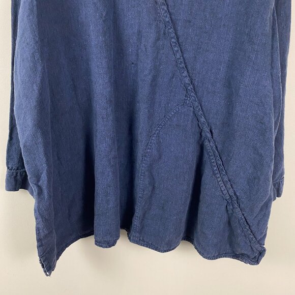 FLAX Linen Tunic Size 3G 3X Lagenlook Blue Long Sleeve V Neck - Picture 3 of 9